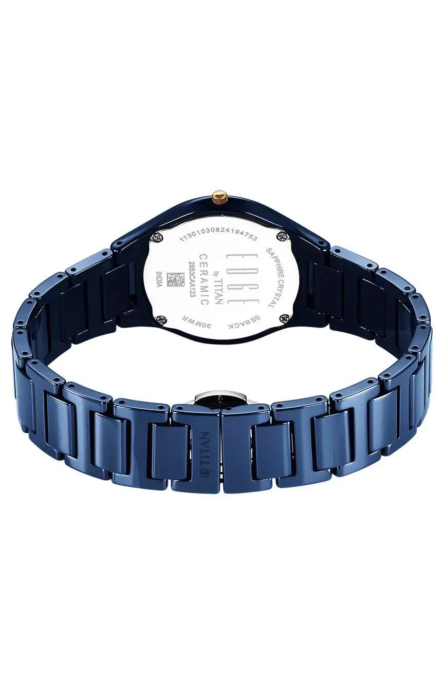 Titan Edge Bicolour Quartz Analog Blue Dial Blue Ceramic Strap Watch For Women