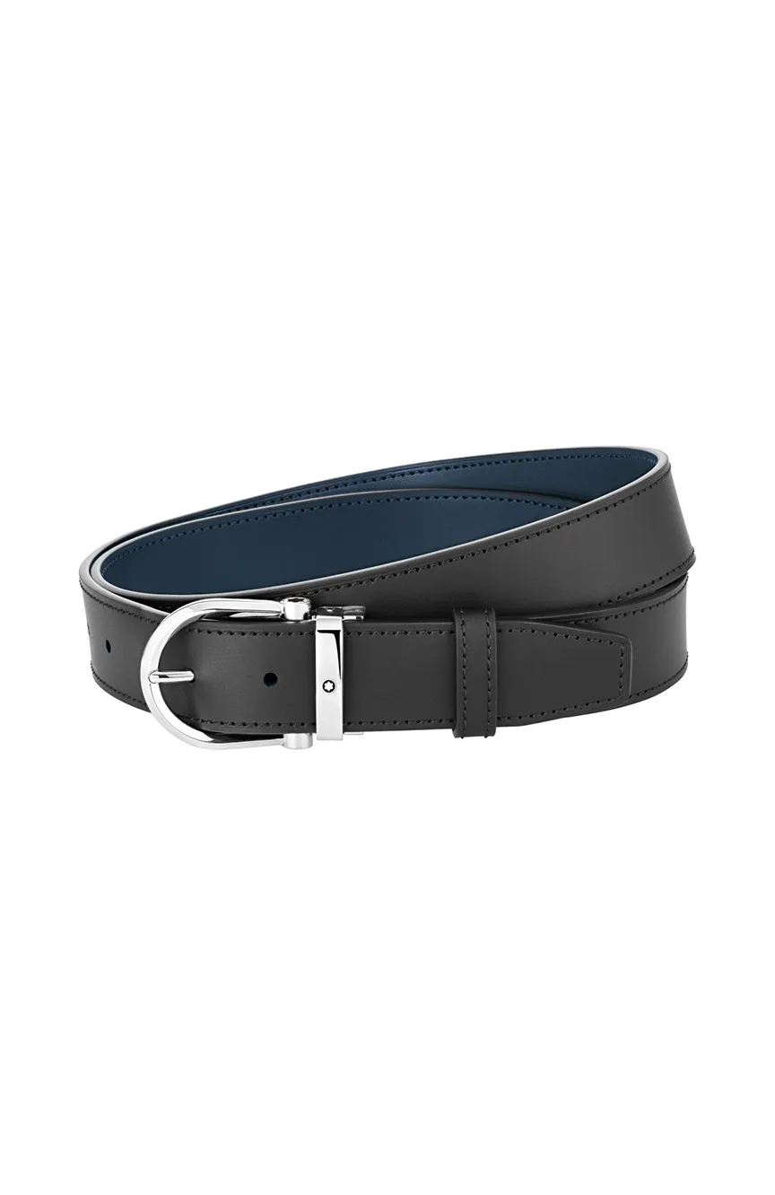 

Montblanc | Horseshoe buckle black/blue 35 mm reversible leather belt