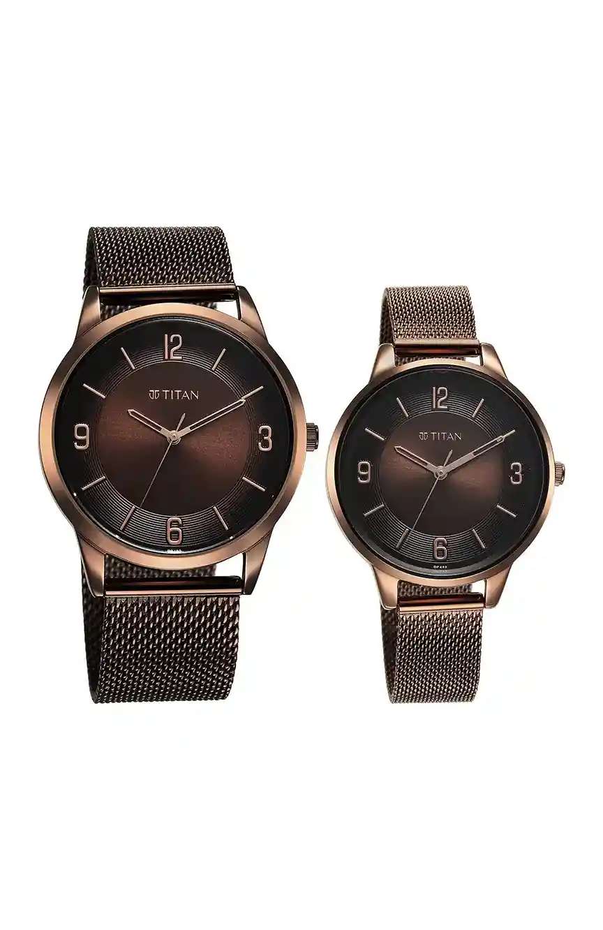 Titan Bandhan Quartz Analog Brown Dial Stainless Steel Strap Watch for Couple