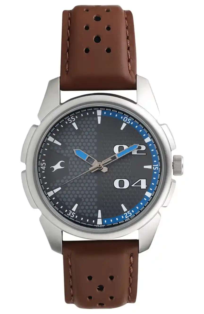 فاستراك ساعة يد رجالية بسوار جلدي بتقنية الكوارتز