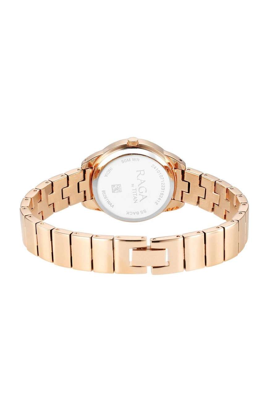 Titan Raga Showstopper Quartz Analog Pink Round Dial Rose Gold Metal Strap Watch For Women