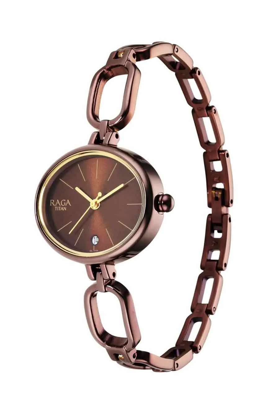Titan Raga Viva Brown Dial Analog Metal Strap Watch for Women