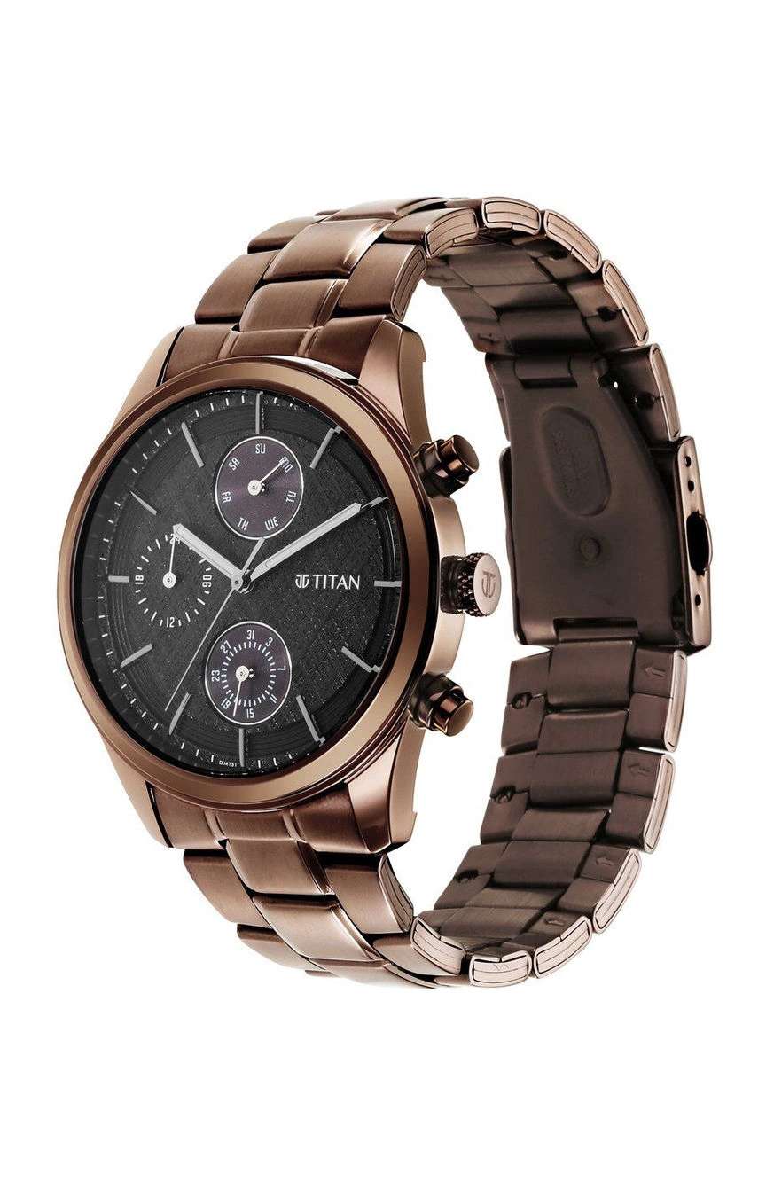 Titan Neo Splash Quartz Multifunction Black Dial Stainless Steel Strap Watch for Men