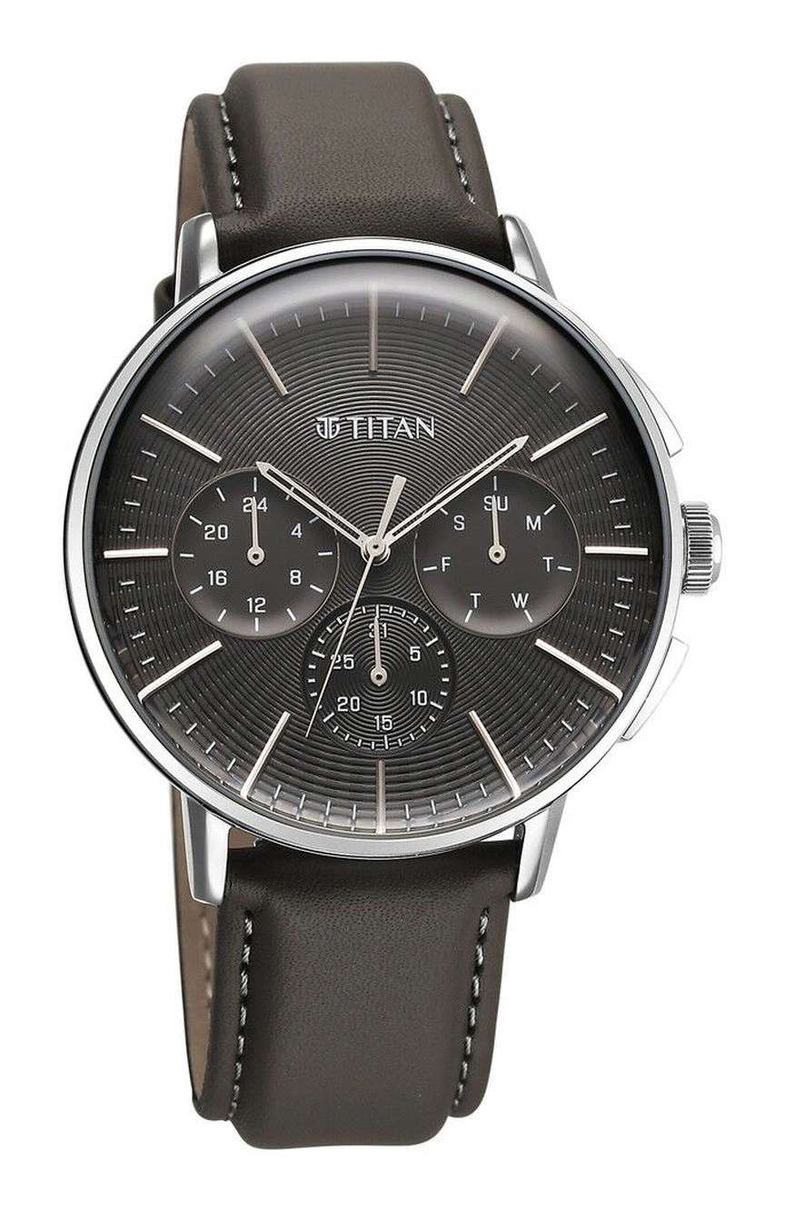 Titan Light leathers Multifunction Anthracite Dial Leather Strap Watch For Men