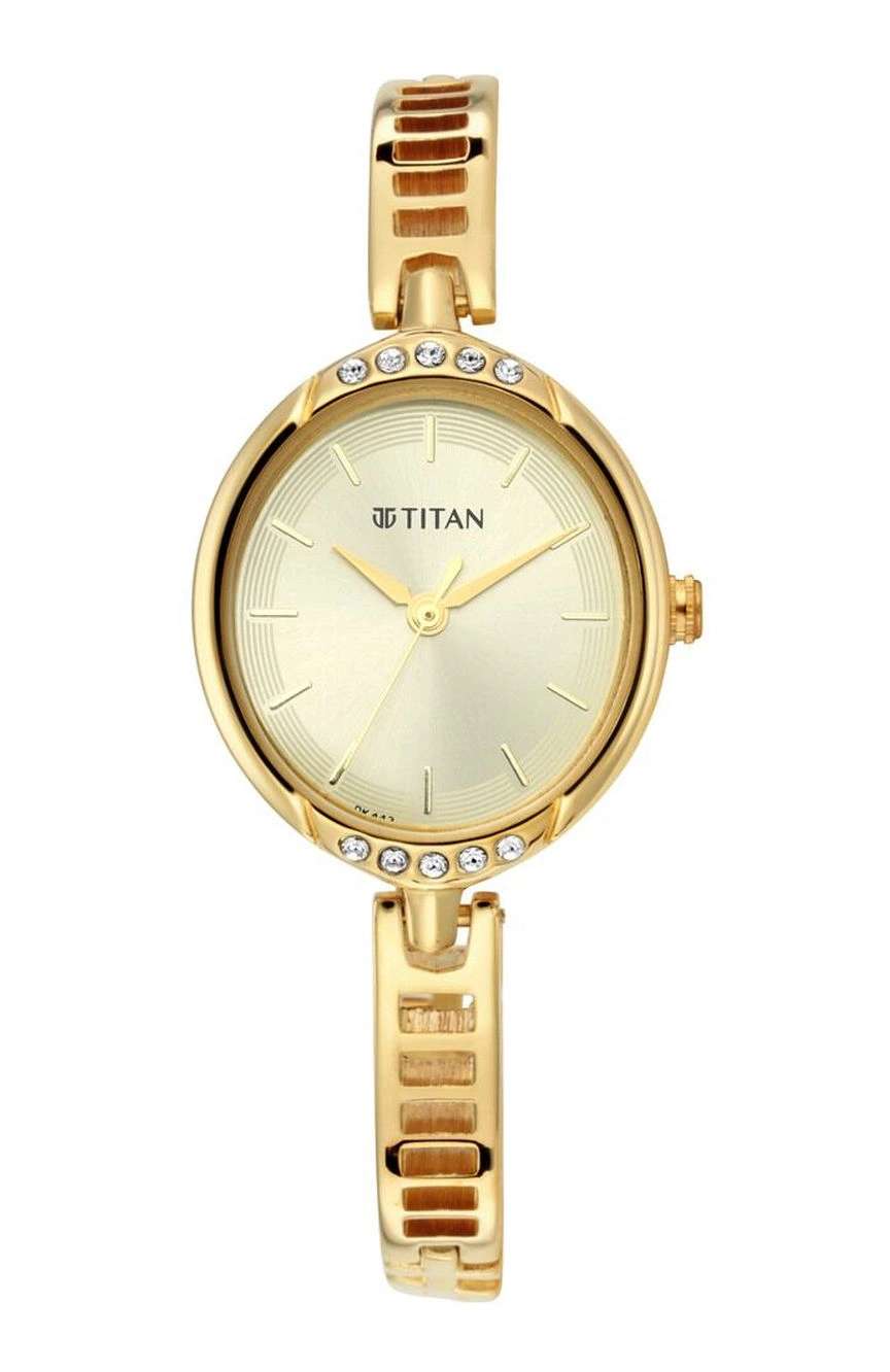 Titan Quartz Analog Golden Dial Metal Strap Watch for Women