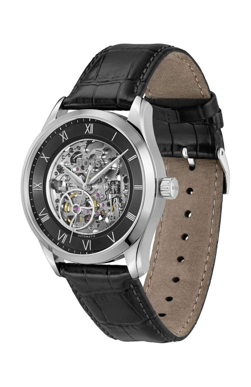 بوص ساعة بوص برينسيبل سكيليتون مستديرة بسوار من جلد العجل مقاس 41 مم للرجال