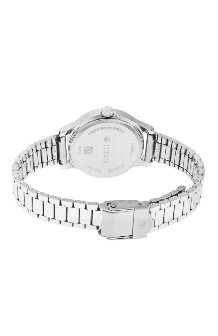 Titan Quartz Analog with Date Blue Dial Metal Strap Watch for Women