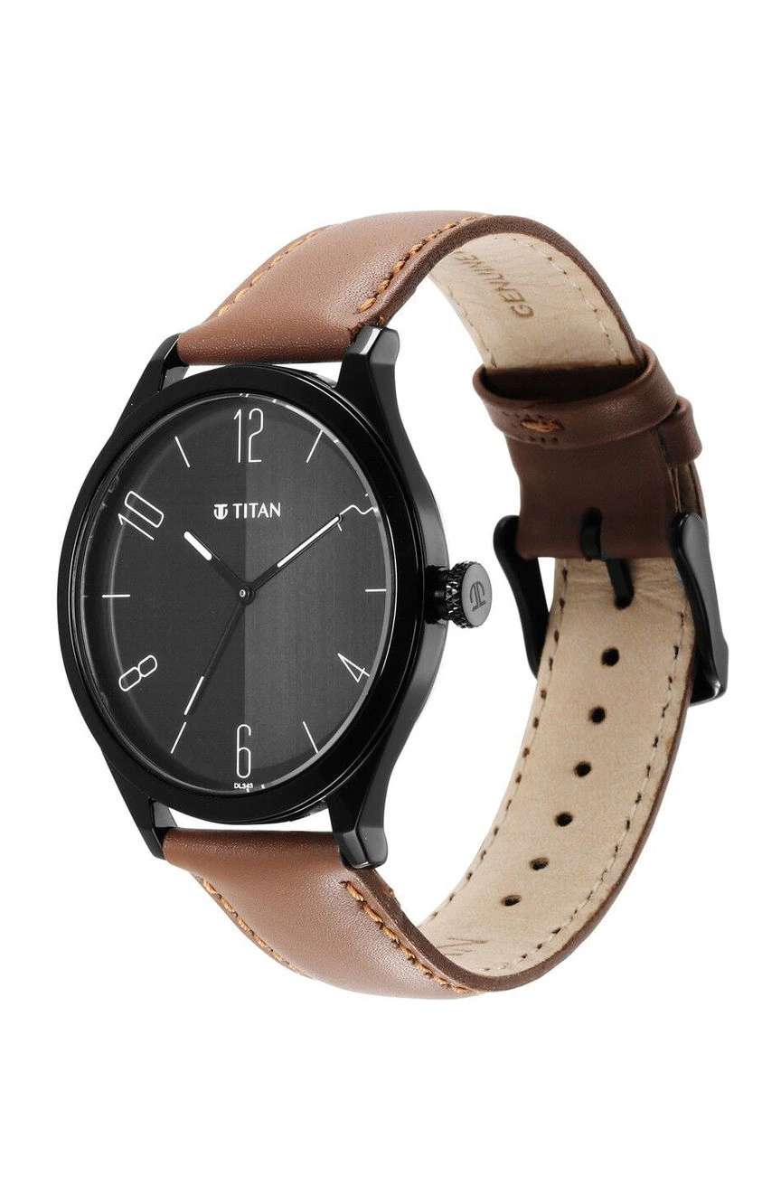 Titan Quartz Analog Black Dial Leather Strap Watch for Men