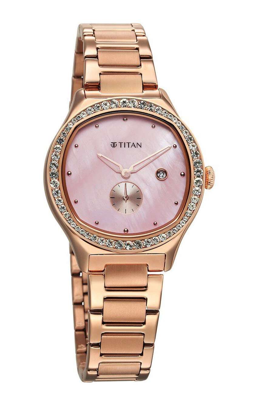 Titan Glamour Quartz Analog with Date Mother Of Pearl Dial Stainless Steel Strap Watch For Women