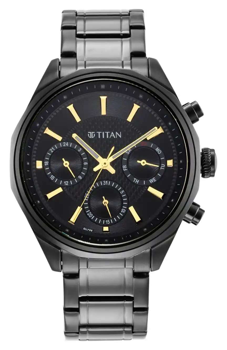 Titan Regalia Opulent Multifunction Black Dial Black Stainless Steel Strap Watch For Men