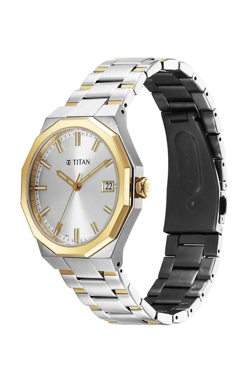 Titan Regalia Dodecagon Quartz Analog with Date Silver Dial Two Toned Stainless Steel Strap Watch For Men