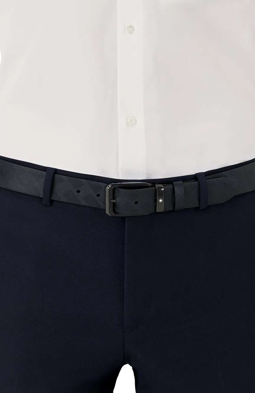 Montblanc Rectangular Rounded Shiny Stainless Steel Pin Buckle Black 35 MM Reversible Leather Belt