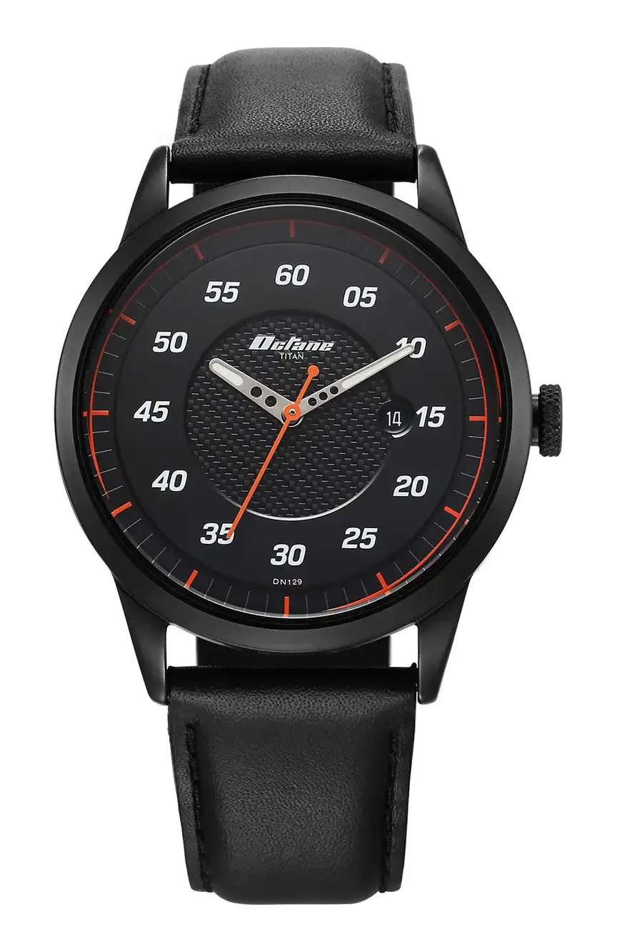 Titan Octane Quartz Analog with Date Black Dial With Black Leather Strap Watch For Men