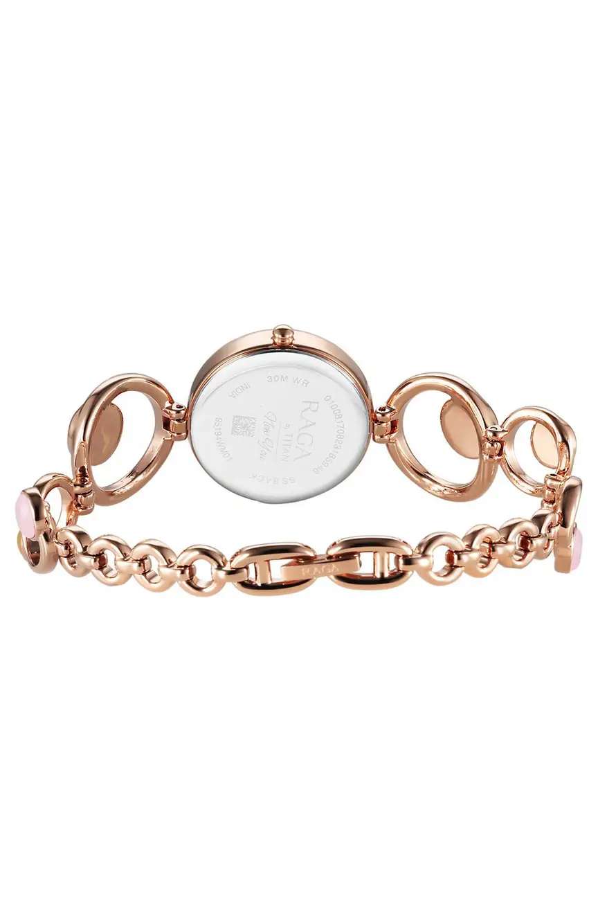 Titan Raga New You Quartz Analog Mother Of Pearl Citrine and Rose Quartz stones Strap for Women