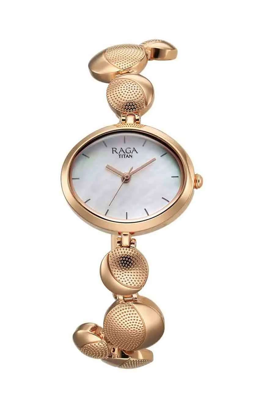 Titan Raga Power Pearls Quartz Analog Mother Of Pearl Dial Metal Strap Watch for Women