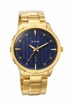 Titan Regalia Opulent Blue Dial Analog with Day and Date Metal Strap watch for Men