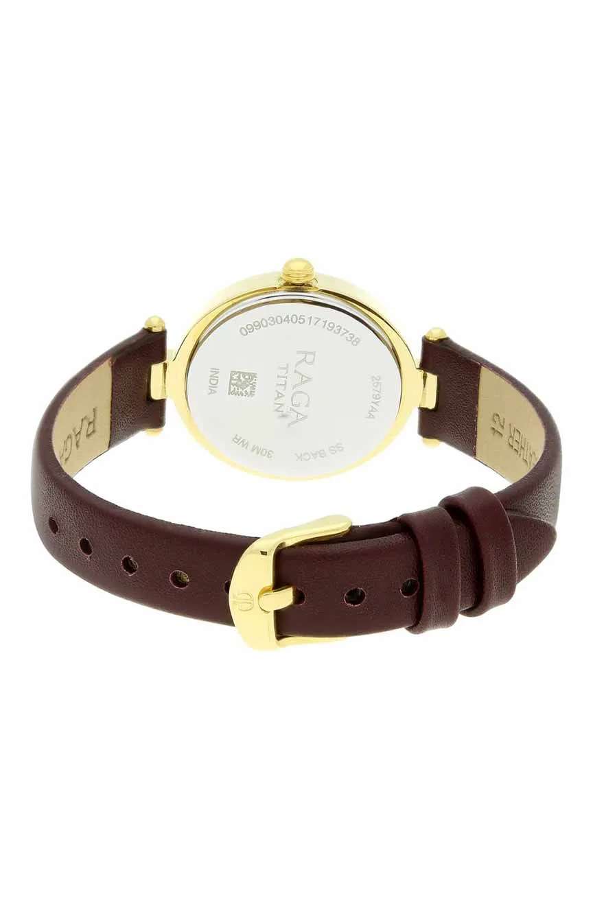Titan Raga Viva Champagne Dial Analog Leather Strap Watch for Women
