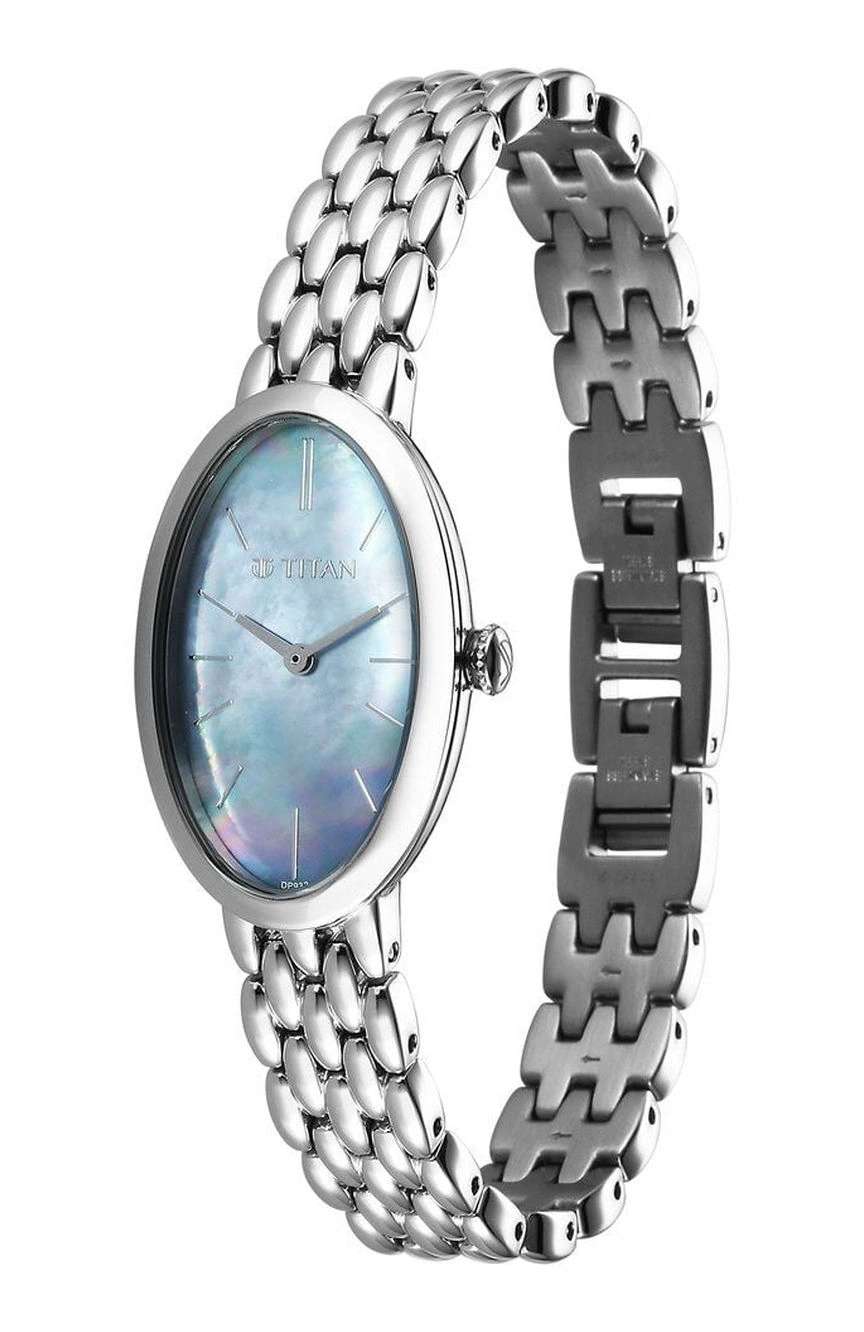 Titan Aura Quartz Analog Mother Of Pearl Dial Stainless Steel Strap Watch for Women