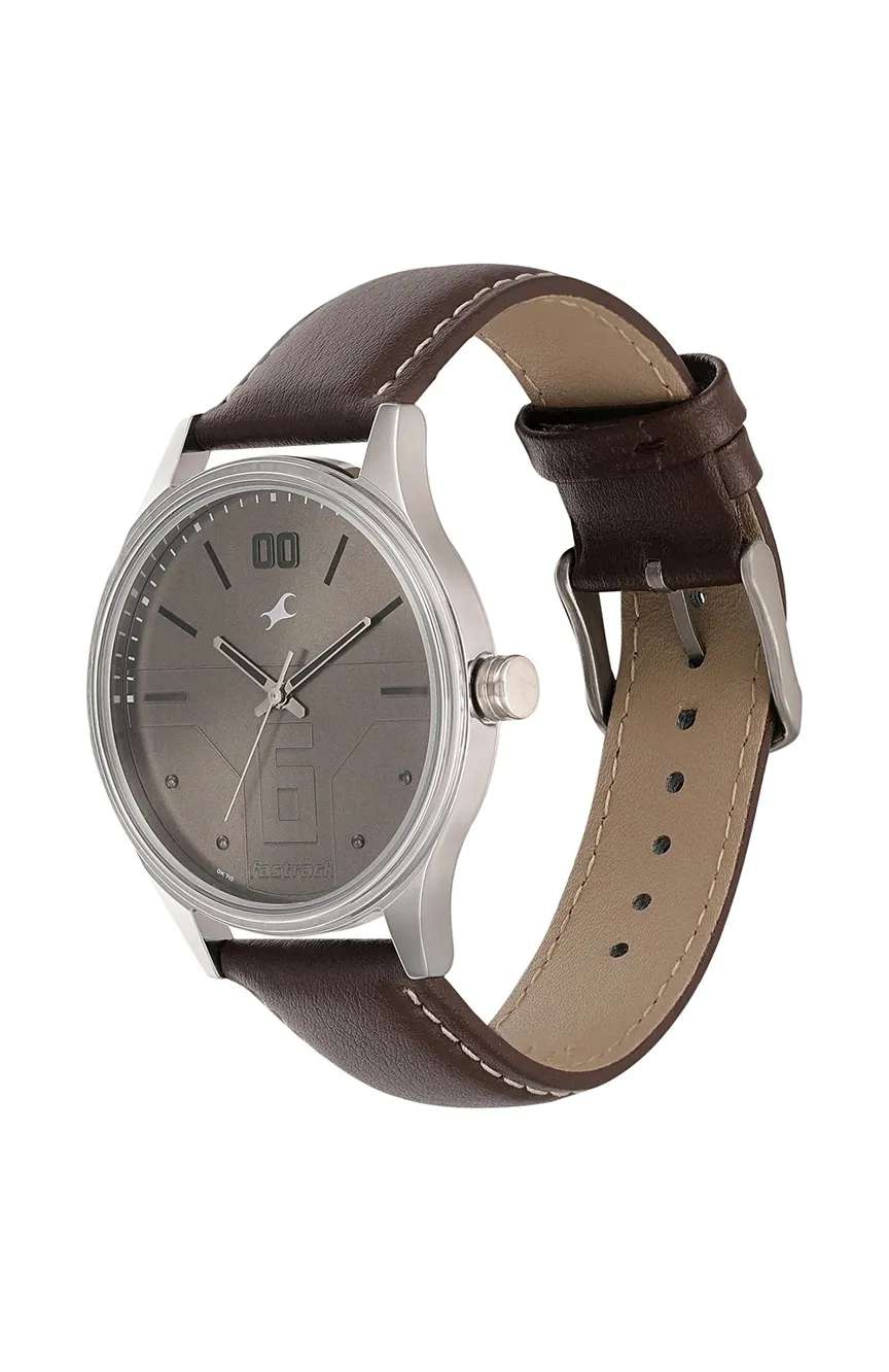 Titan Fastrack Bare Basics Quartz Analog Brown Dial Leather Strap Watch for Guys