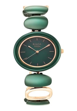 Titan Raga Ceramics Green Dial Analog Metal Strap Watch for Women