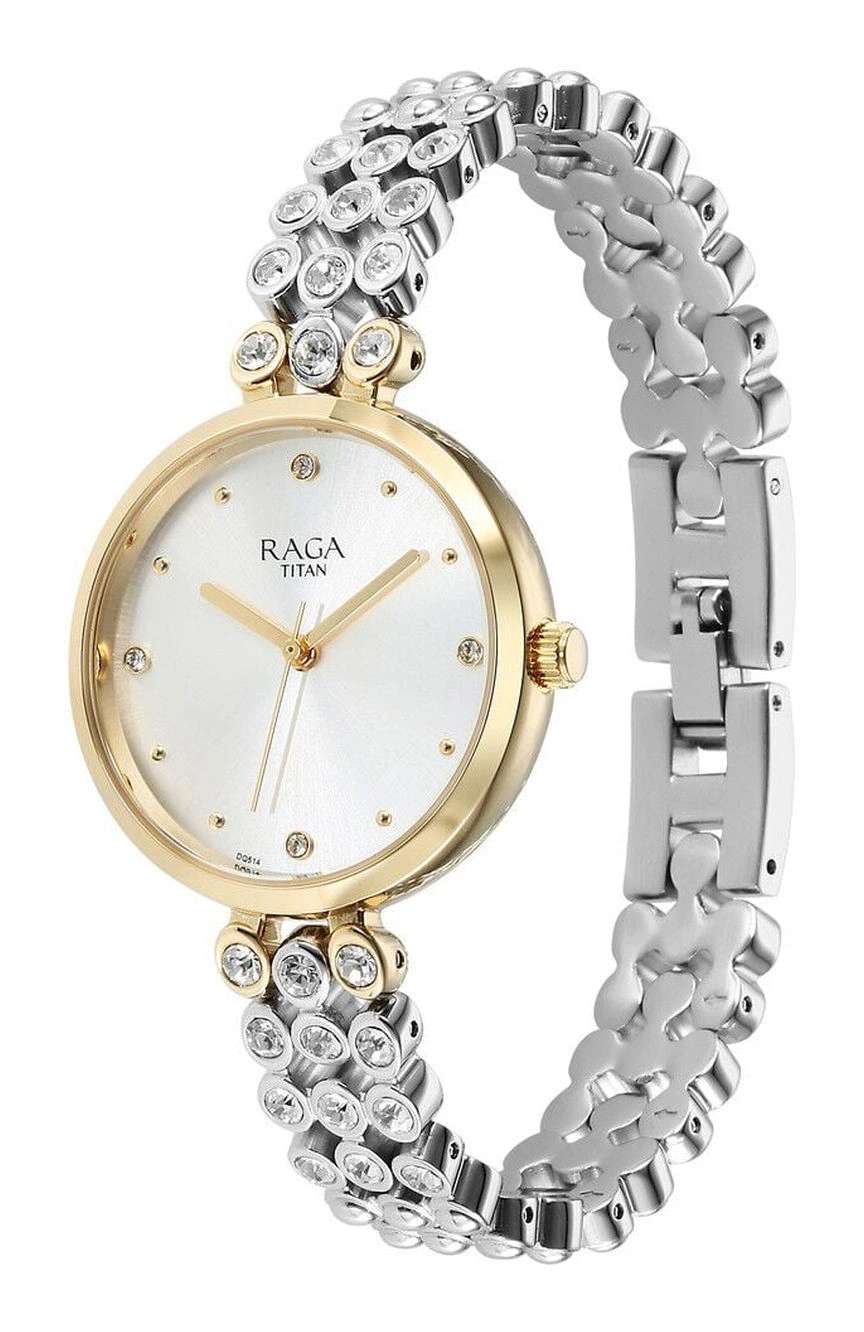 Titan Raga Showstopper Quartz Analog Silver Dial Metal Strap Watch for Women