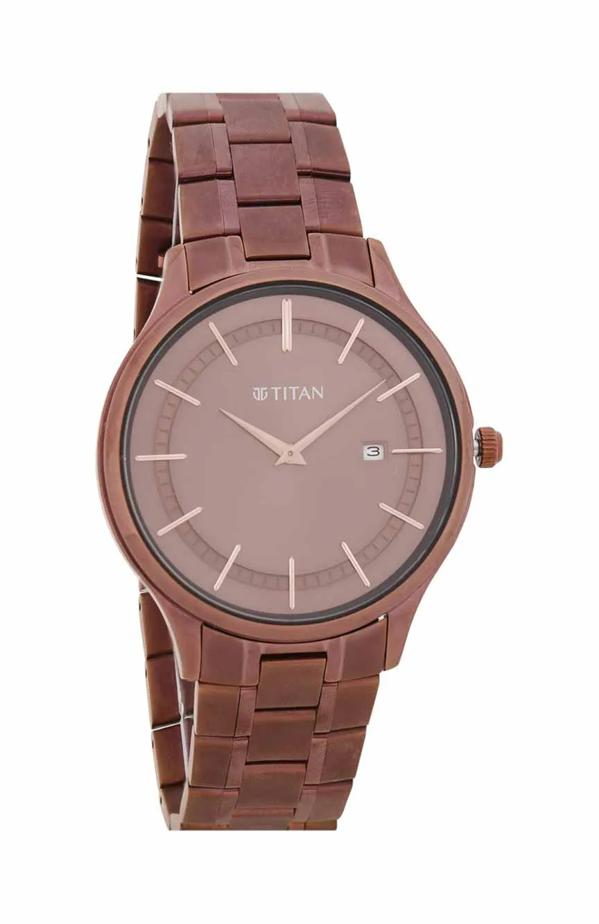 

Titan | Titan Classique Slimline Brown Dial Analog with Day and Date Stainless Steel Strap Watch for Men