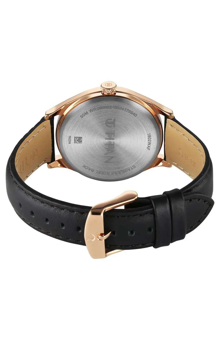 Titan Neo Economy Quartz Analog with Date Silver Dial Black Leather Strap Watch For Men