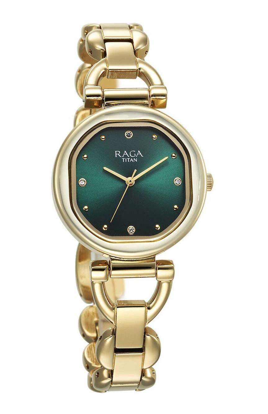 Titan Raga Showstopper Quartz Analog Green Dial Metal Strap Watch For Women