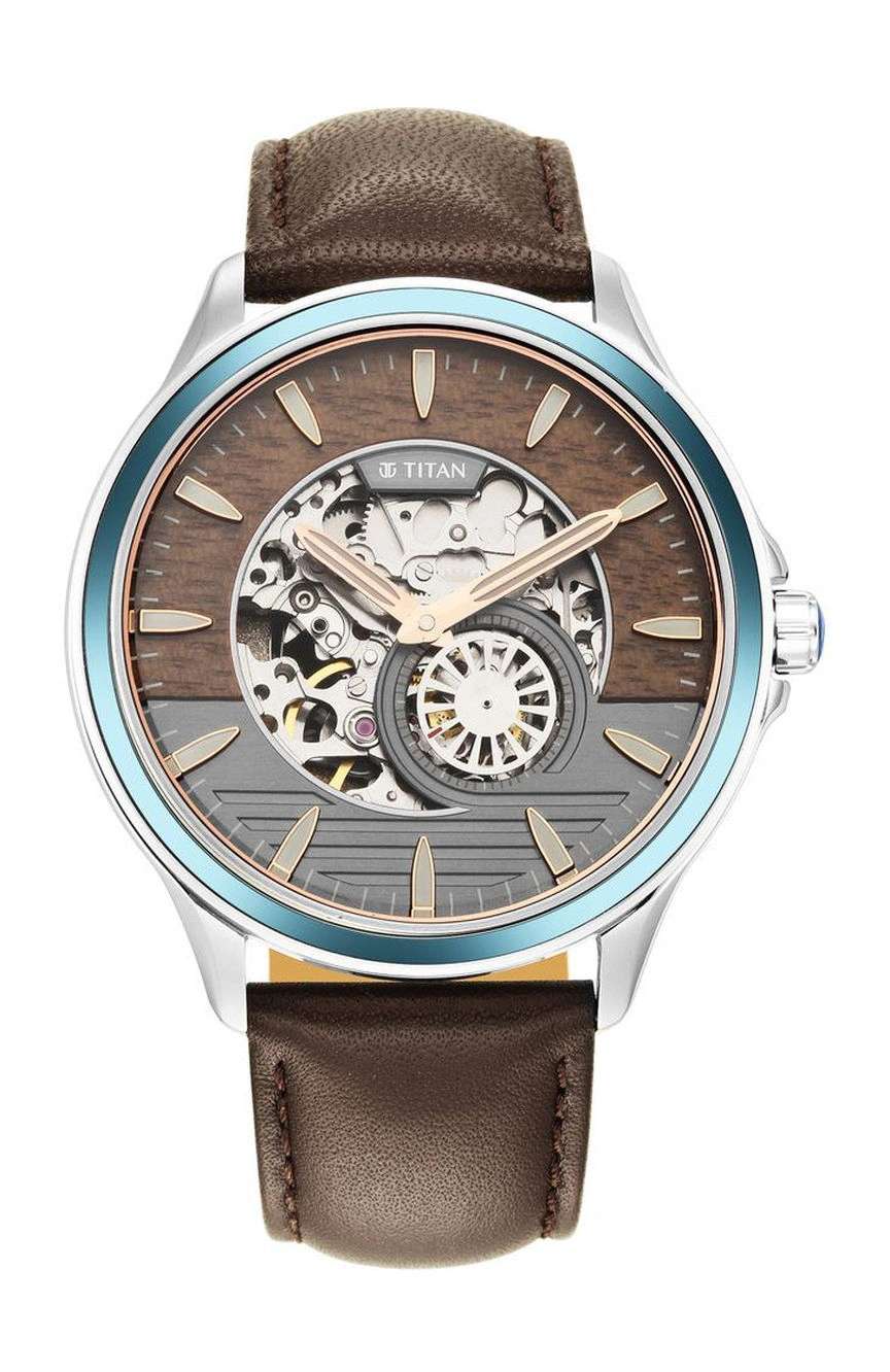 Titan Automatic Anthracite Dial Leather Strap Watch for Men