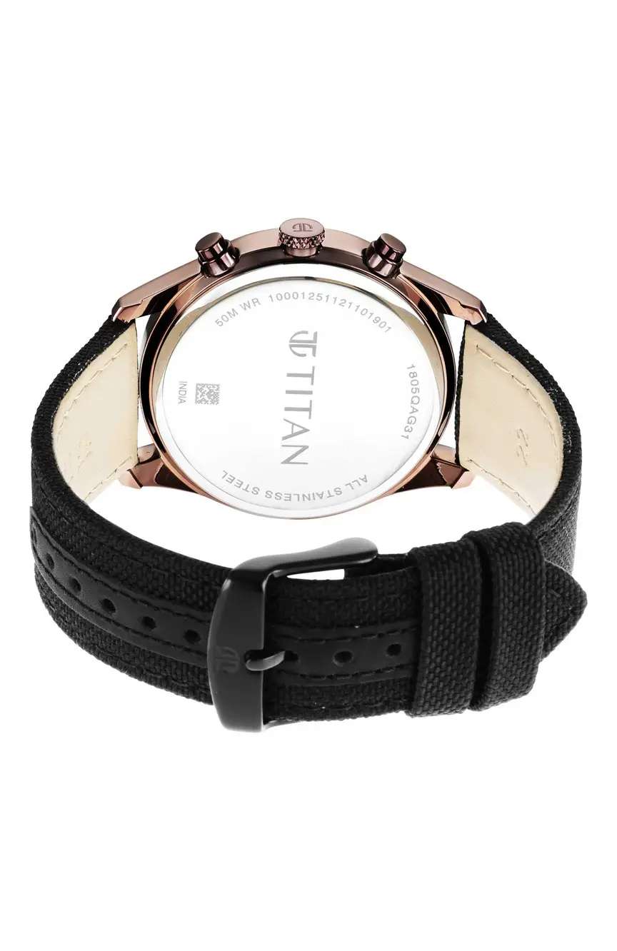 Titan Men's Infinity Chrono watch: Precise Blue Dial, Rose Gold Highlights, Durable Leather Strap