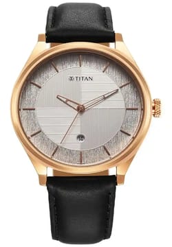 Titan Neo Economy Quartz Analog with Date Silver Dial Black Leather Strap Watch For Men