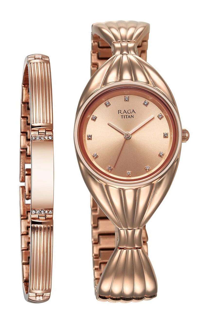 Titan Raga Memoirs Quartz Analog Rose Gold Dial With Rose Gold Metal Strap Watch For Women