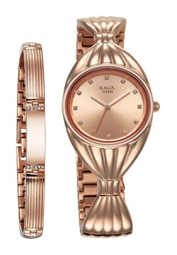 Titan Raga Memoirs Quartz Analog Rose Gold Dial With Rose Gold Metal Strap Watch For Women