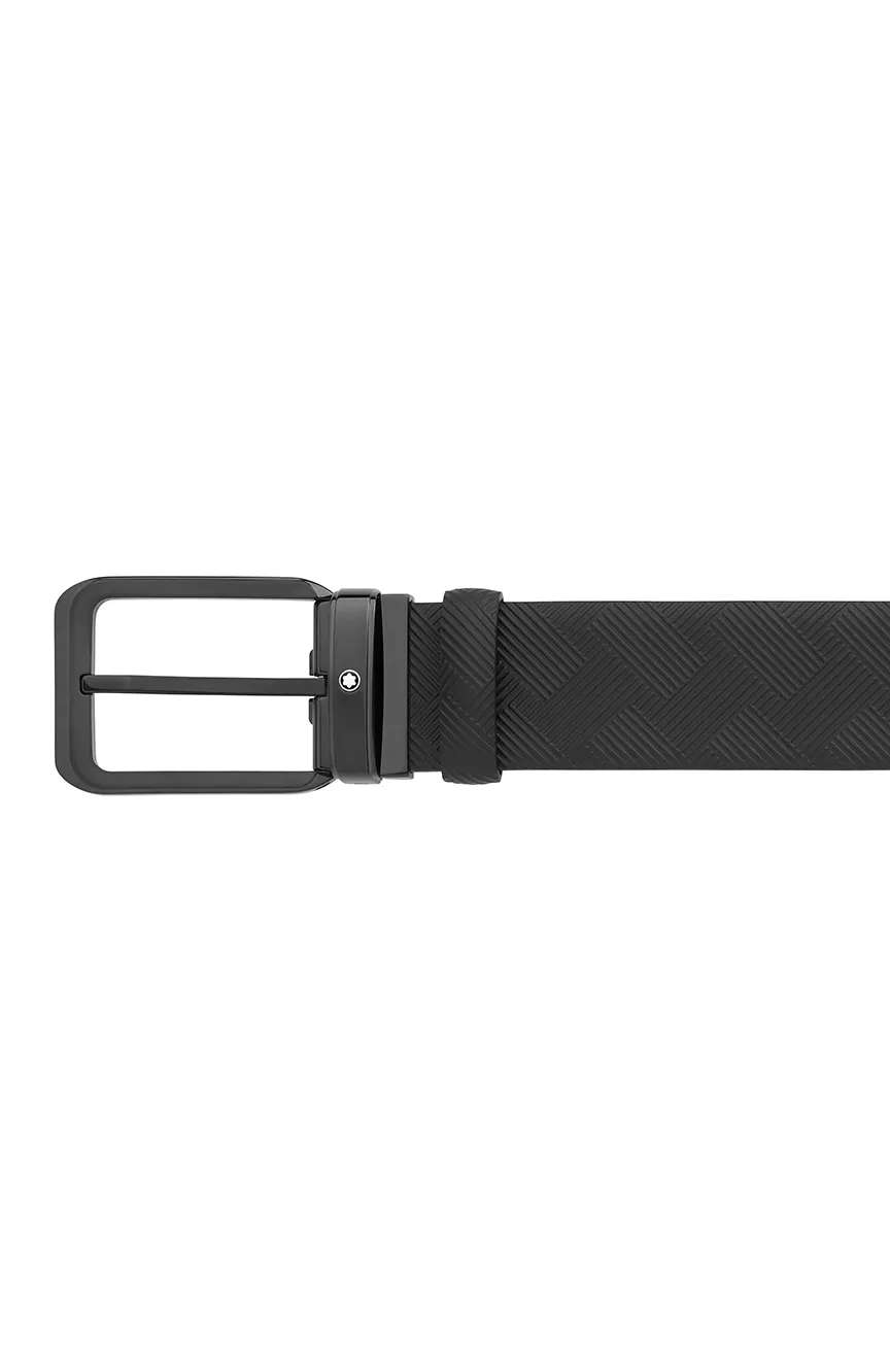 Montblanc Rectangular Rounded Shiny Stainless Steel Pin Buckle Black 35 MM Reversible Leather Belt