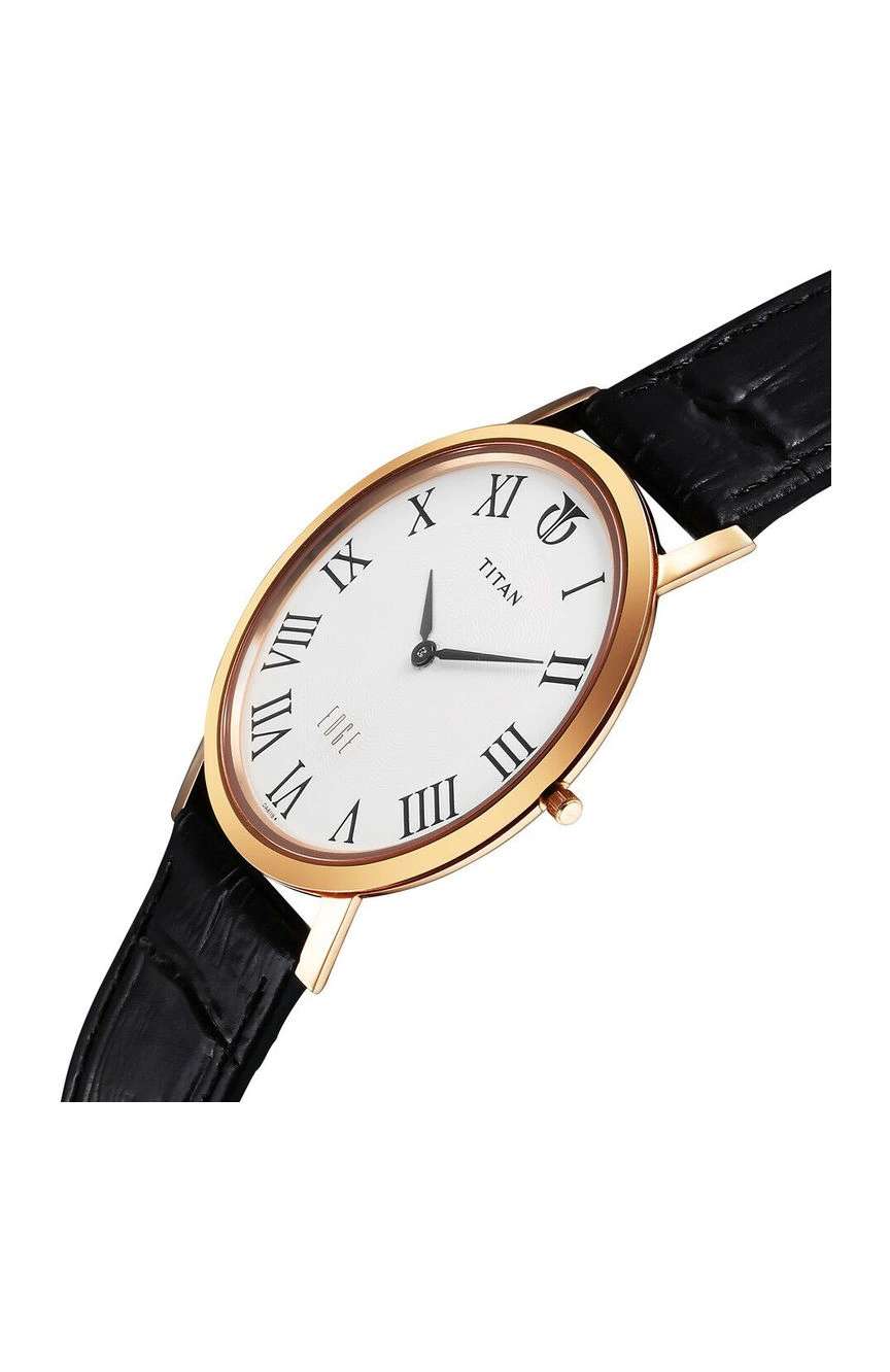Titan Edge Quartz Analog White Dial Black Leather Strap Watch For Men