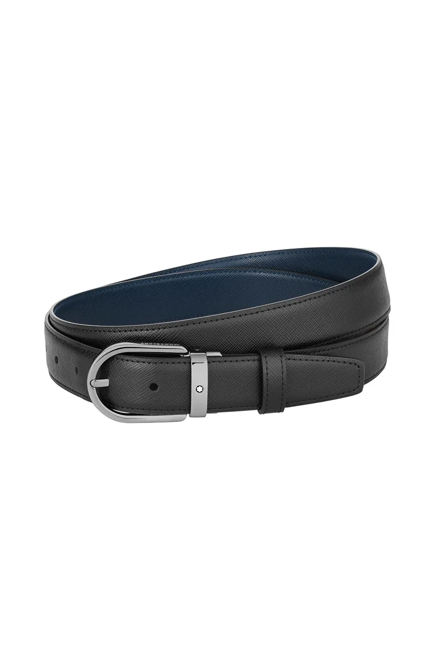 

Montblanc | Horseshoe buckle black/blue 30 mm reversible leather belt