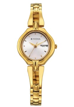 Titan Karishma Ladies Silver Round Dial Golden Stainless Steel Strap Watch For Women