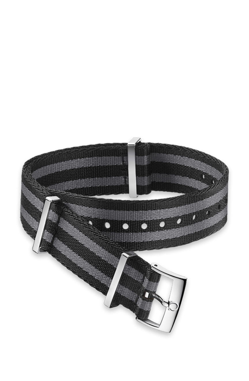 OMEGA Polyamide 5 stripe black grey strap Size 21 22 MM