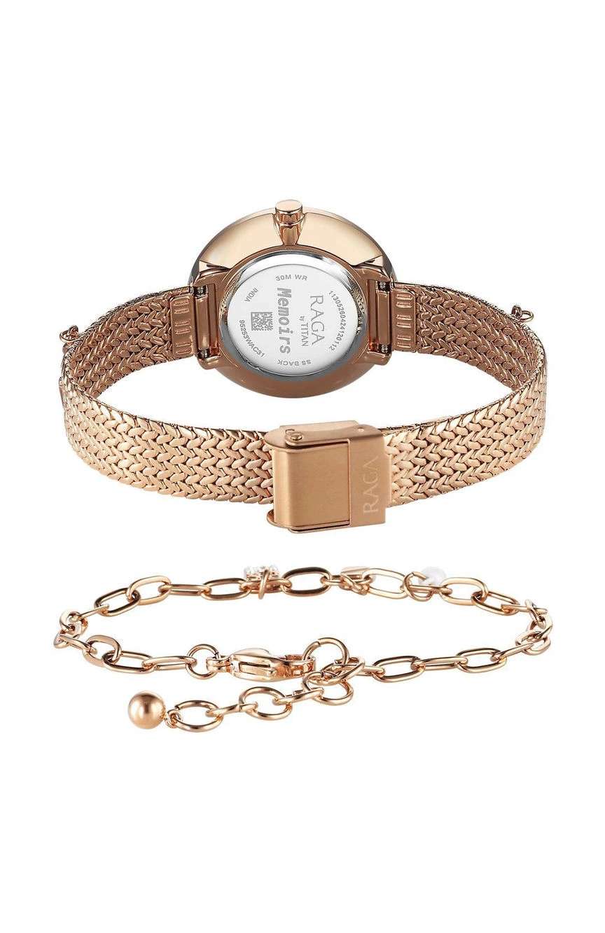 Titan Raga Memoirs Quartz Analog Mother Of Pearl Dial With Rose Gold Metal Strap Watch For Women