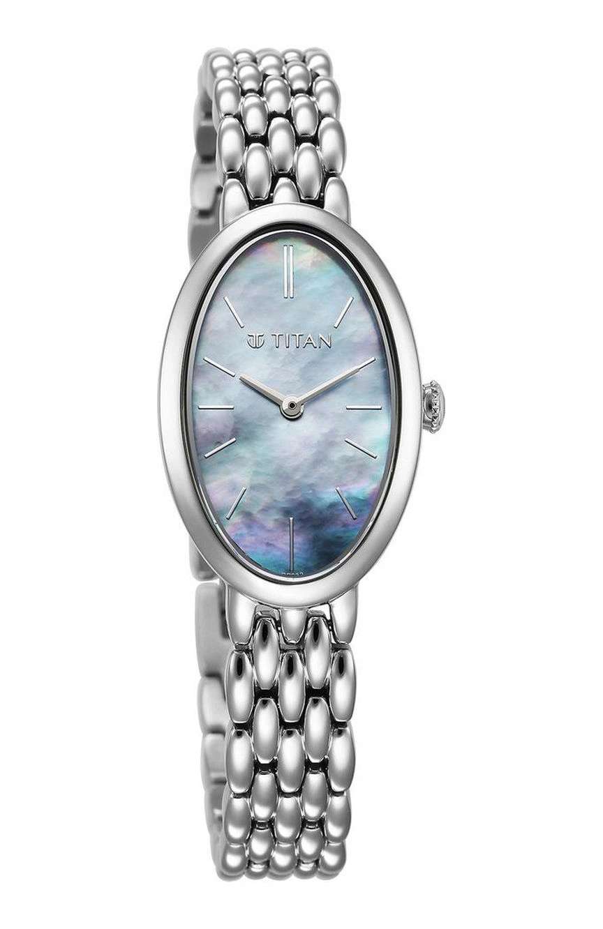 Titan Aura Quartz Analog Mother Of Pearl Dial Stainless Steel Strap Watch for Women
