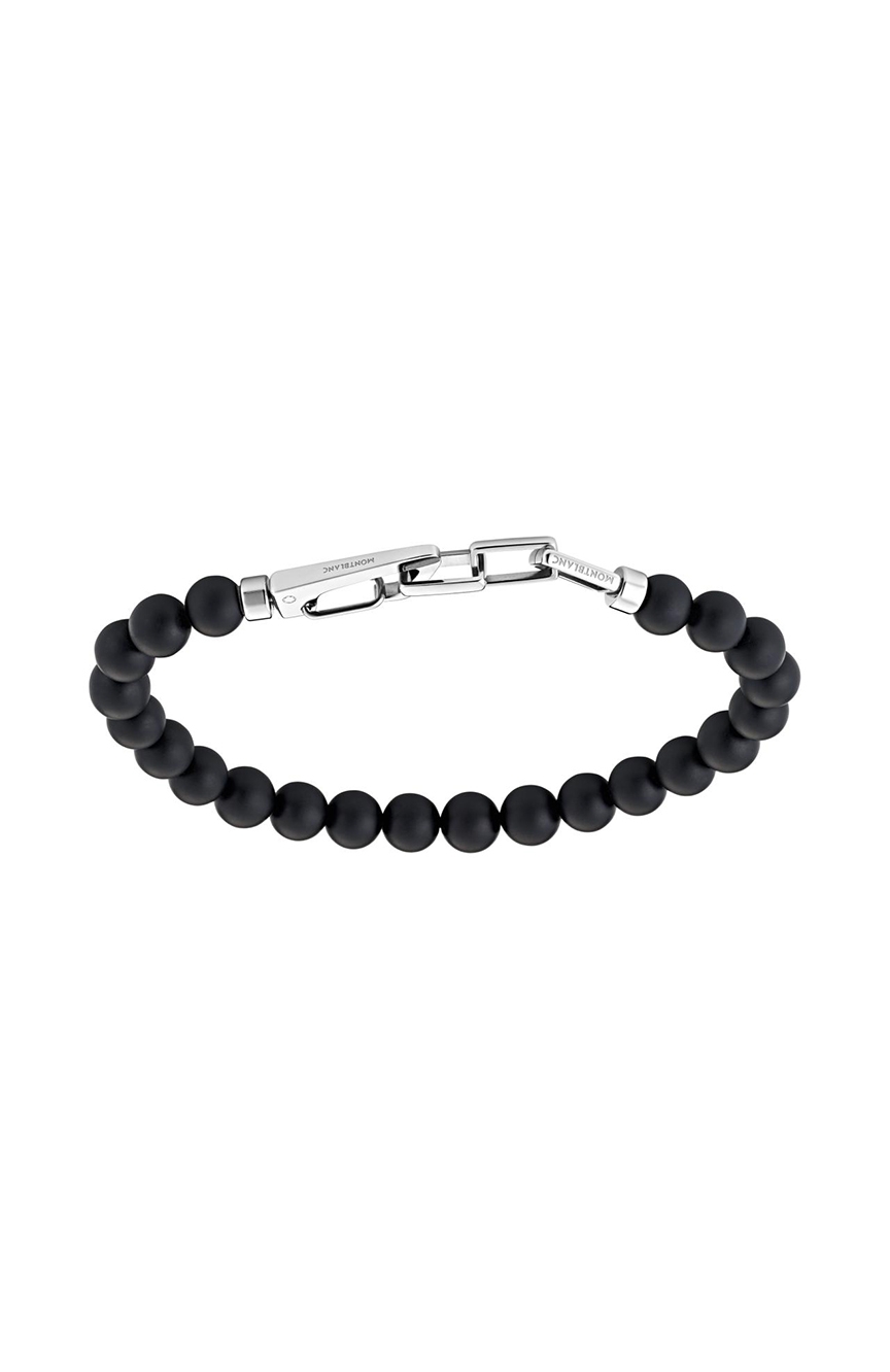 Montblanc Onyx-Bead Bracelet with Carabiner Closure in Stainless Steel