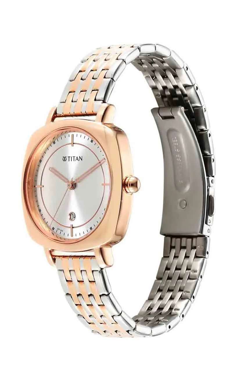 Titan Shaped Case Silver White Dial Metal Strap Watch