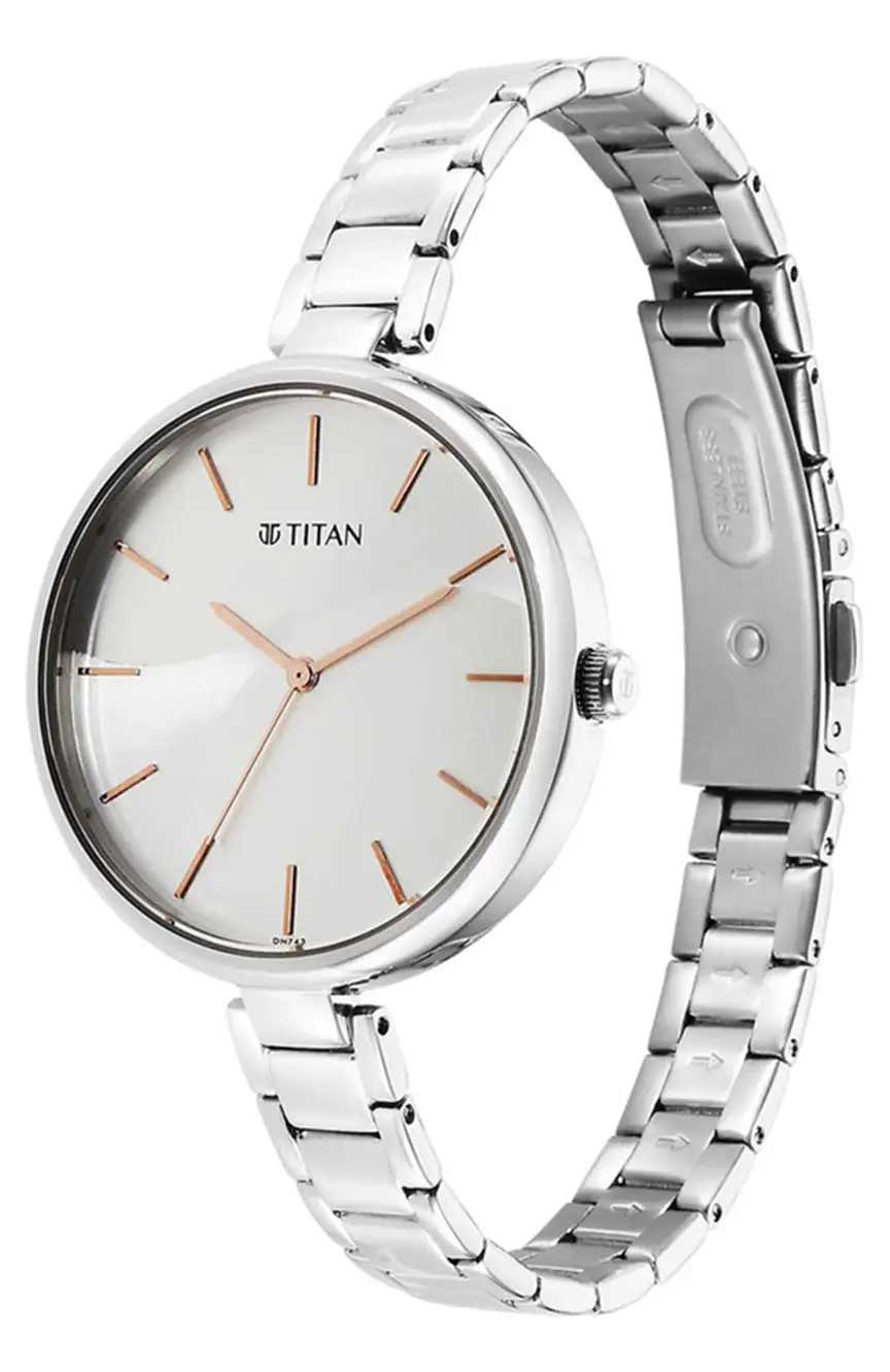 Titan Purple Stackables Quartz Analog Two Toned Dial Stainless Steel Strap Watch for Women