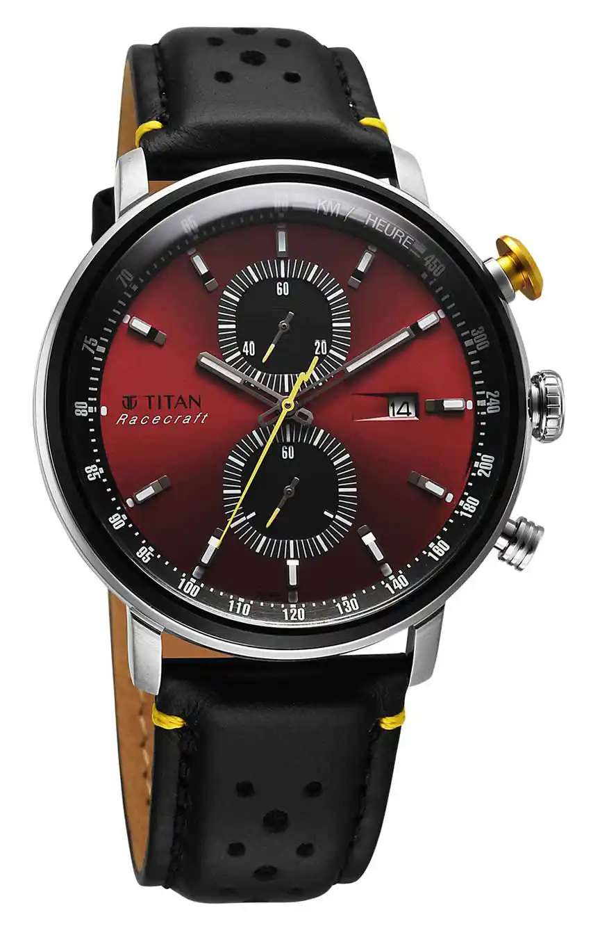Titan Racecraft Analog Red Dial with Black Leather Strap Watch for Men