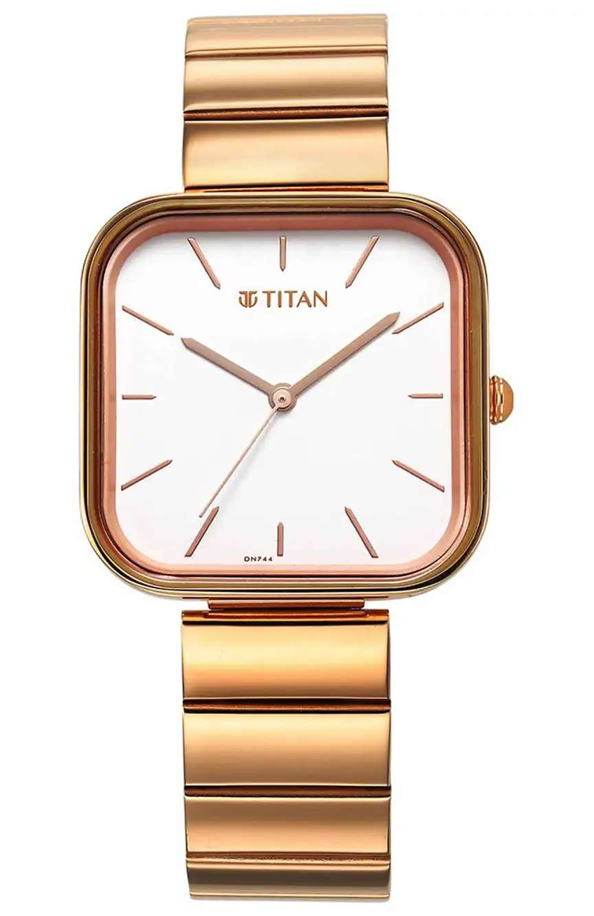Titan Purple Stackables Quartz Analog White Dial Stainless Steel Strap Watch for Women