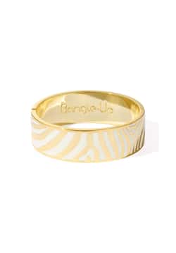 Bangle-Up Two-Tone Zebra Lacquer Clasp Bracelet - T1