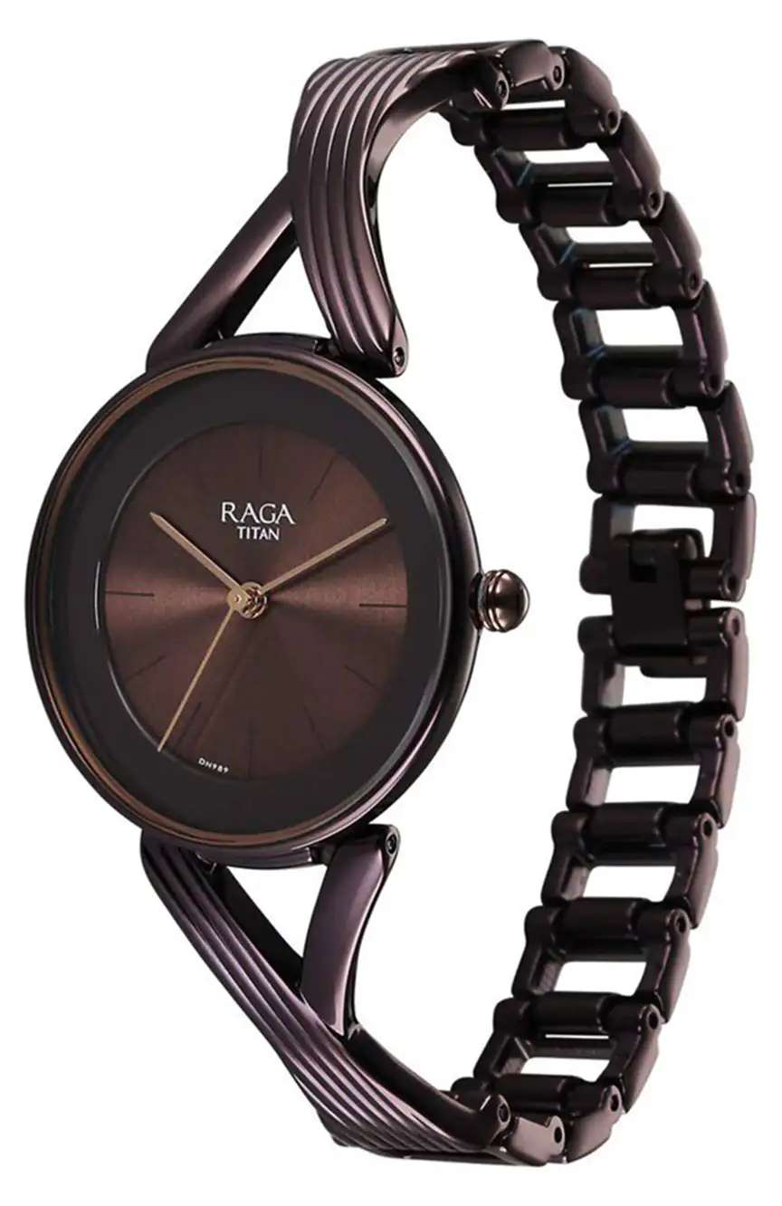 Titan Raga Chic Quartz Analog Brown Dial Metal Strap Watch for Women