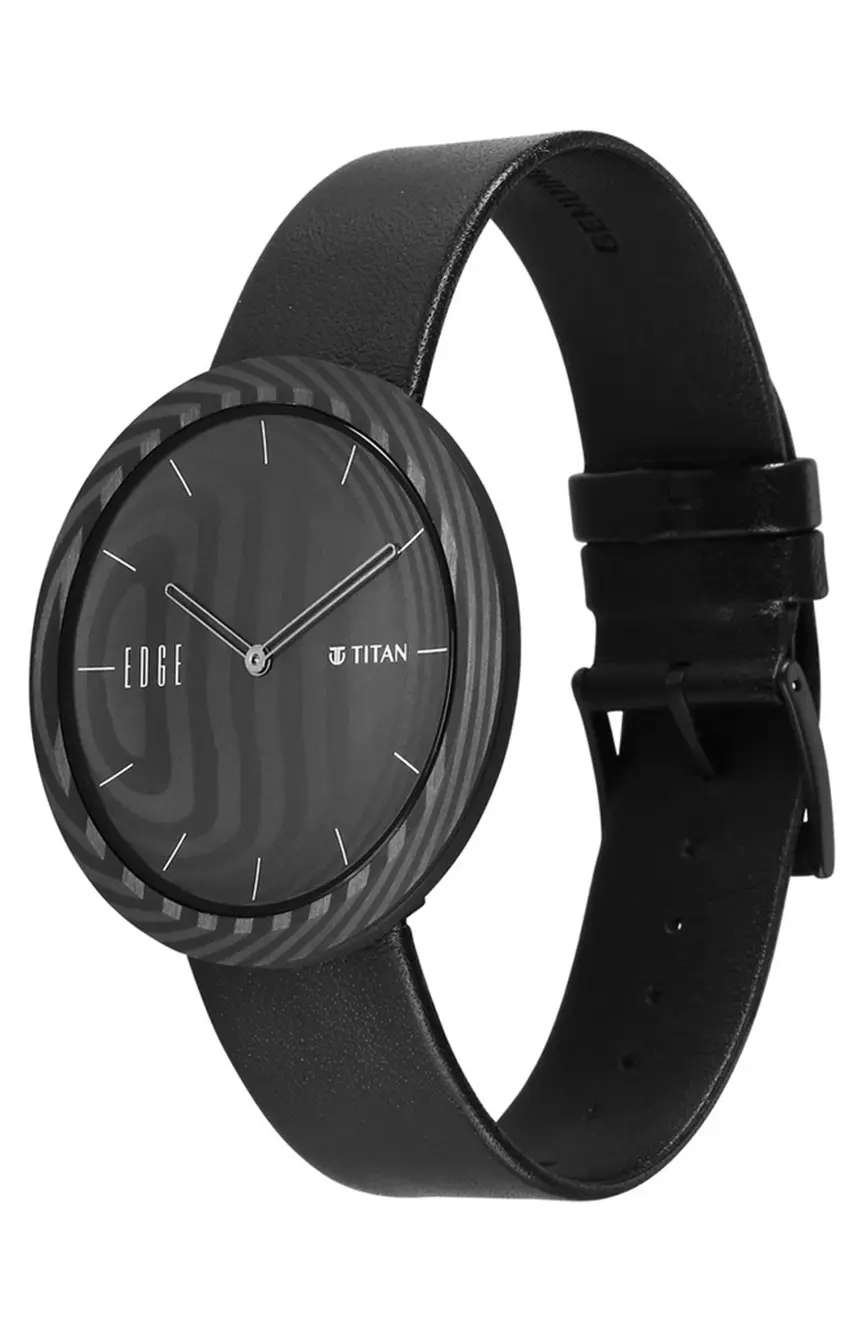 Titan Edge Carbon Fibre Quartz Analog Black Dial Leather Strap Unisex Watch