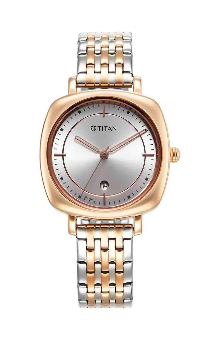 Titan Shaped Case Silver White Dial Metal Strap Watch