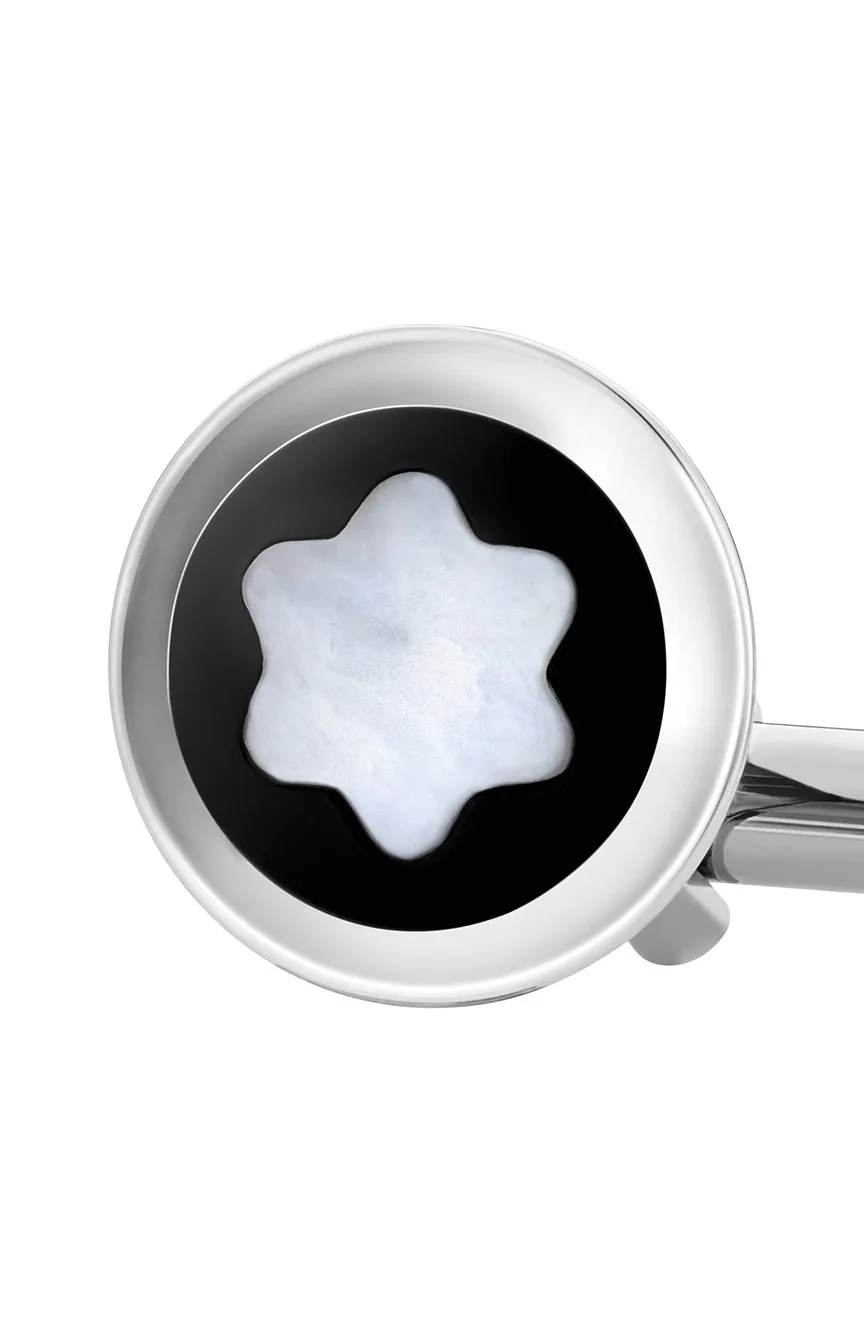 

Montblanc | Round Cufflinks in Stainless Steel with Black PVD Inlay and Mother-of-Pearl Snowcap Emblem